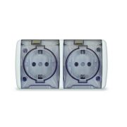 Розетка 2-м ОП Клио 16А IP54 с заземл. с прозр. крышкой бел. Universal К2232